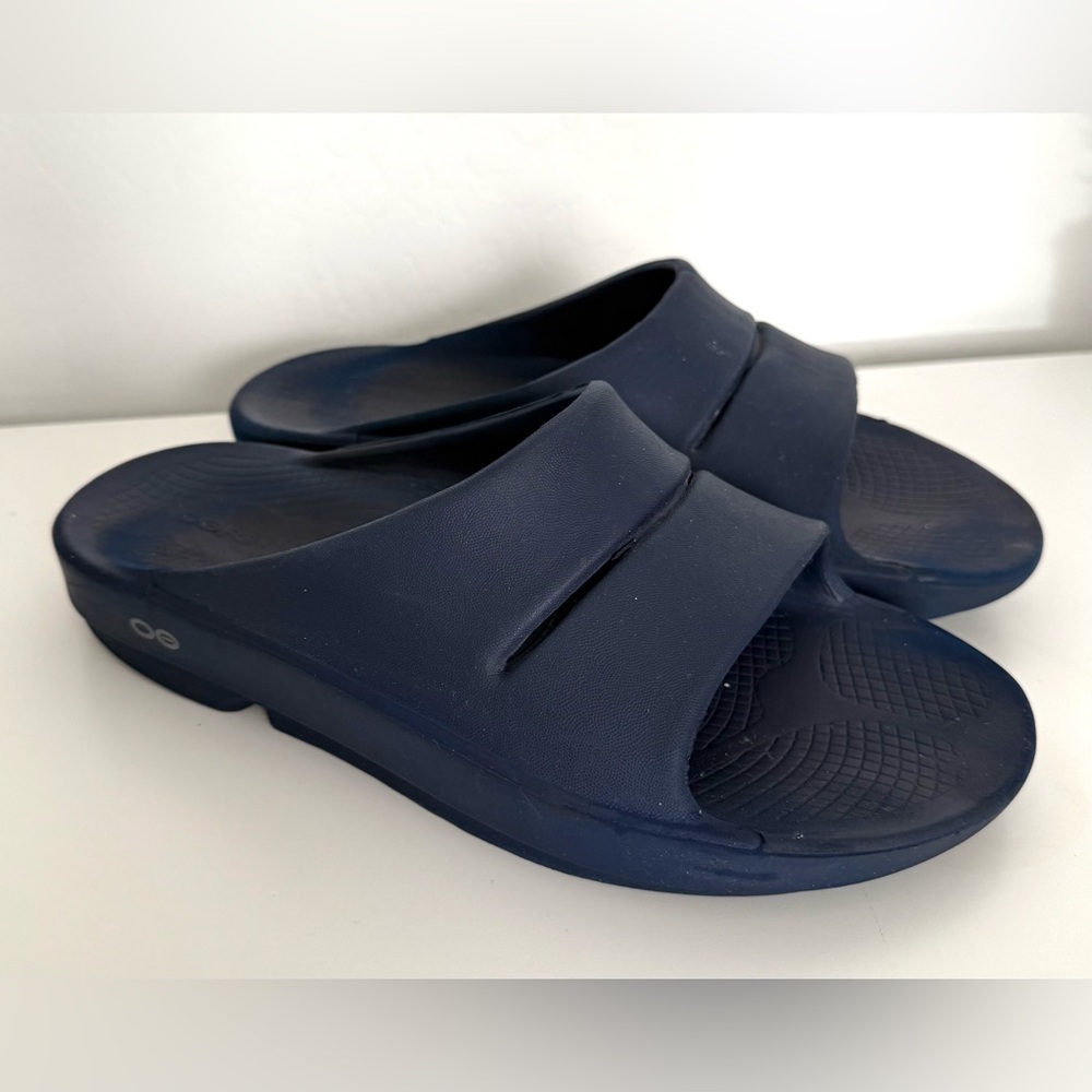 Oofos Ooahh Recovery Slide Sandals Womens 10 Navy Blue Mens 8 Shoes Comfort